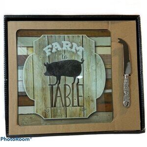 Glass Cutting Serving Board Knife CounterArt Farmhouse Set